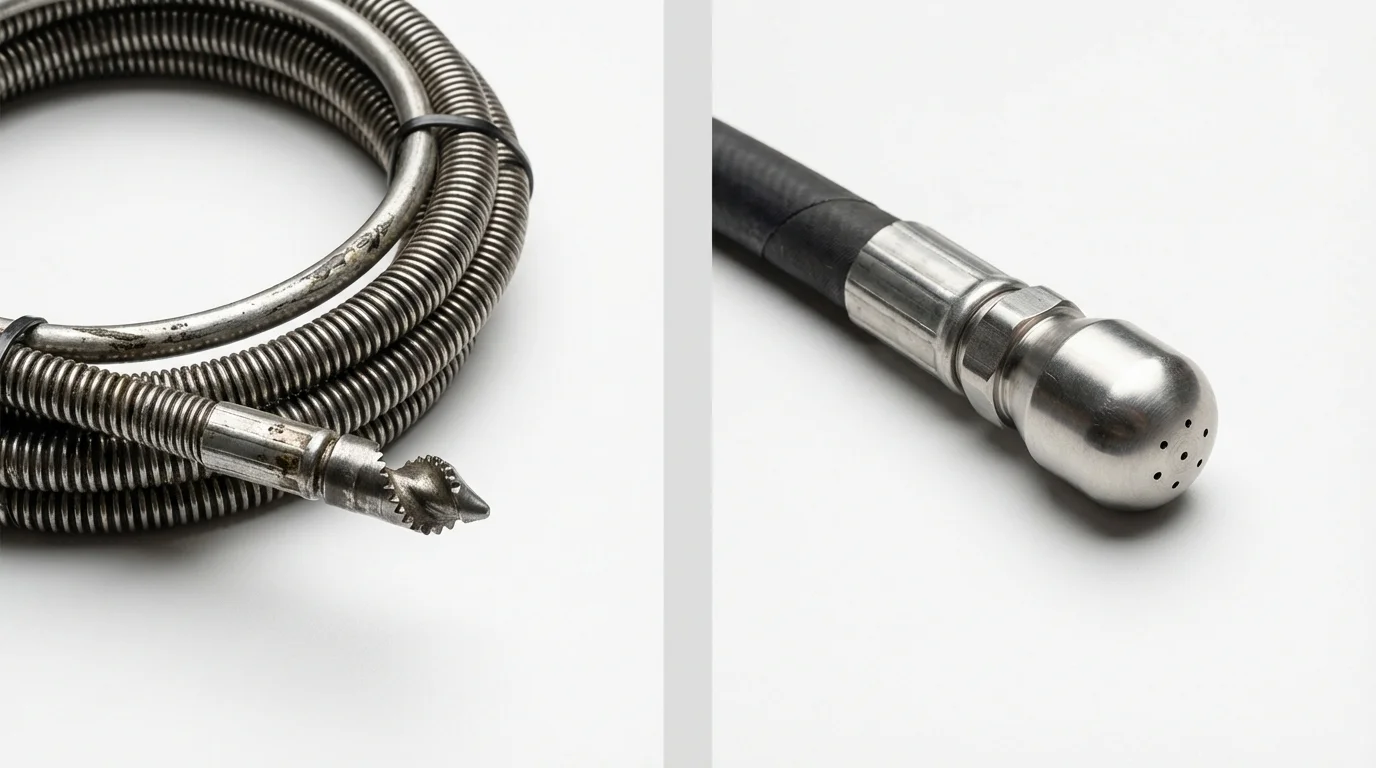 Drain snake cable and hydro jetting nozzle used for drain cleaning in Gardendale, AL