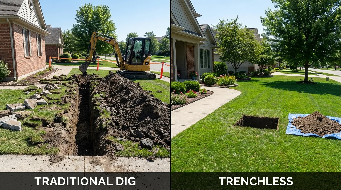 Trenchless sewer repair with minimal yard damage versus traditional excavation in Gardendale, AL